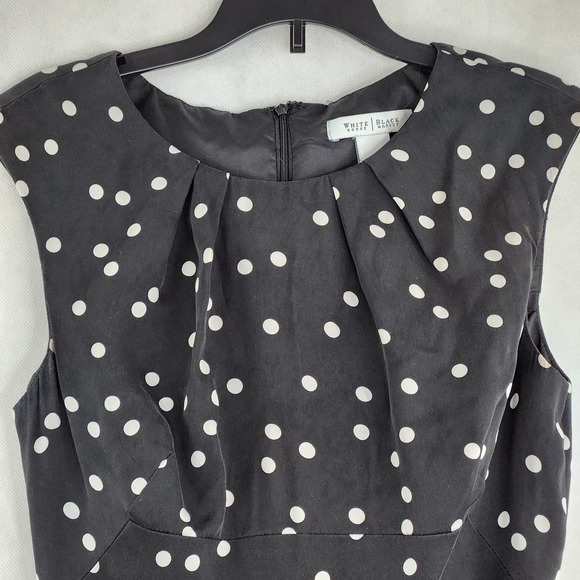 White House Black Market Polka Dot Dress Size 2 Belted Silk Black White Flounce - Picture 2 of 10